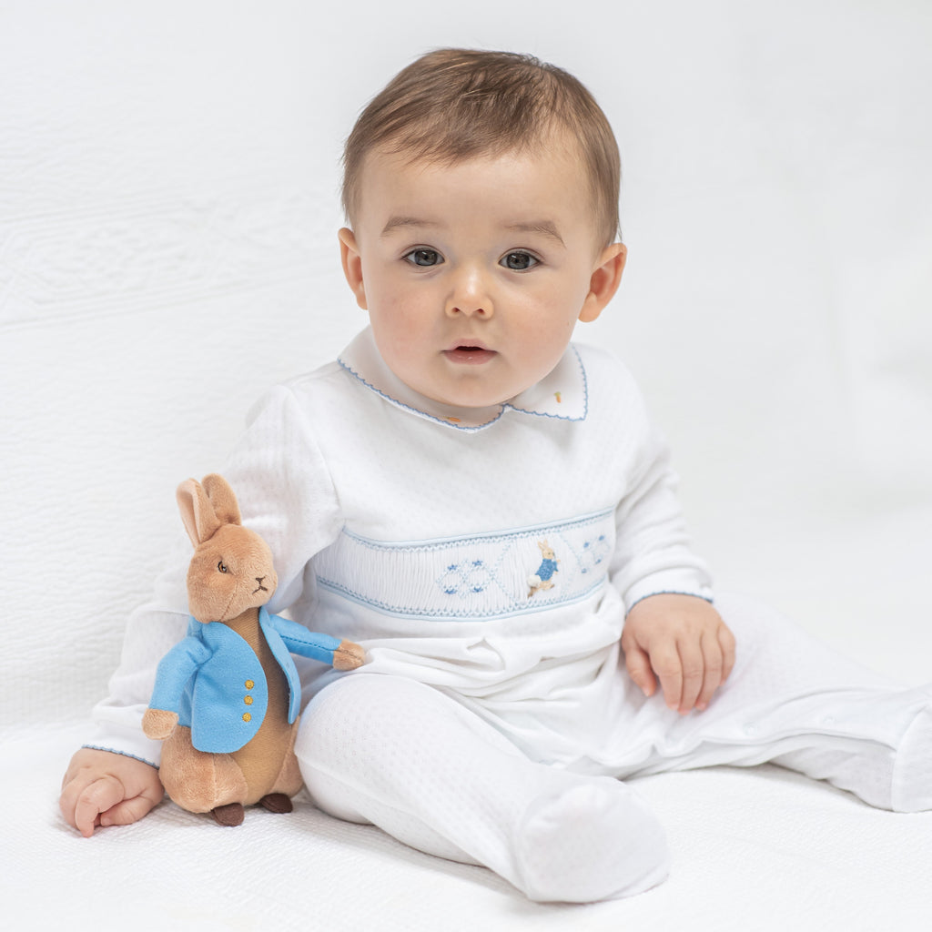 Peter Rabbit Baby Clothes Sleepsuit with Smocking Pima Cotton